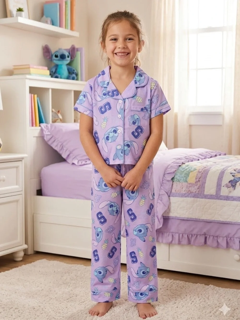 Disney Purple Stitch Short-Sleeve Cotton Pajama Set